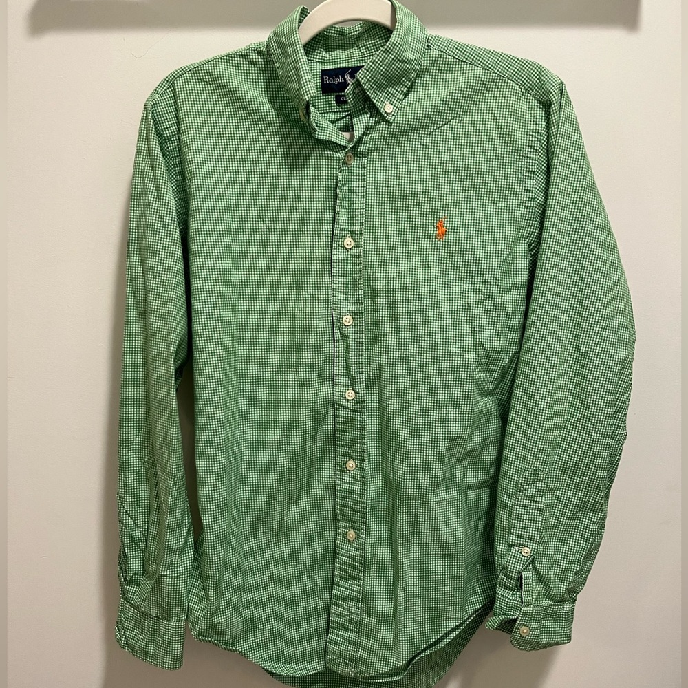 Ralph Lauren Mens Small Button-Down Green Checkered Long Sleeve Shirt